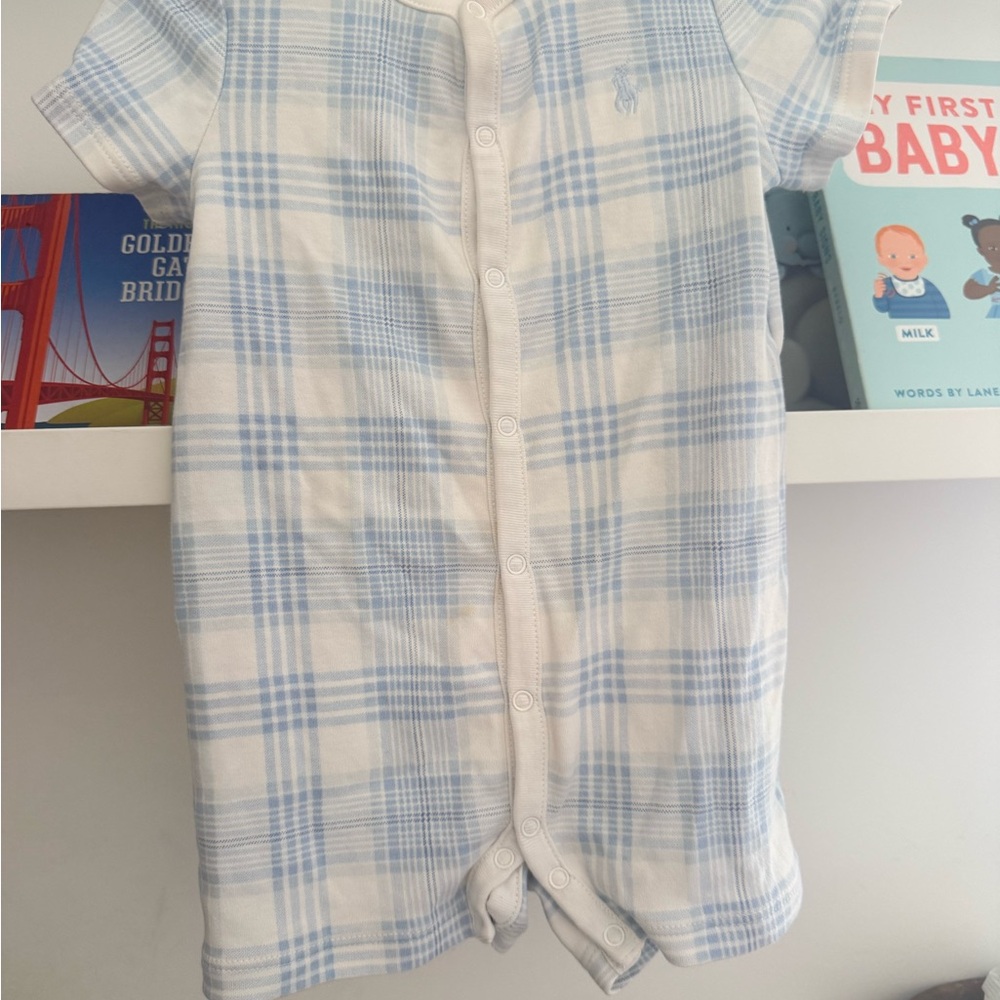 Ralph Lauren Light Blue and White Baby Romper